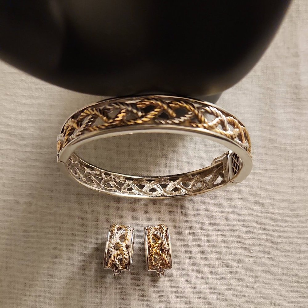 Chateau D"Argent Textile Weave "Hinged" Bracelet + Bonus Matching Earrings